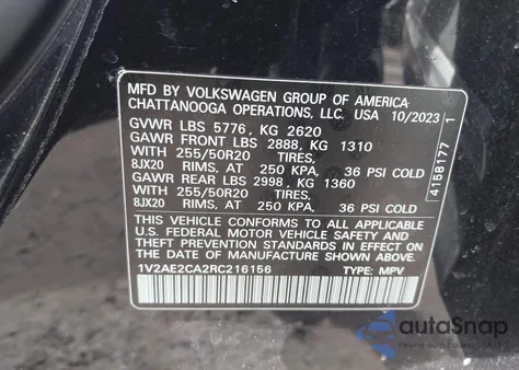 2024 Volkswagen Atlas Cross Sport 2.0T Sel R-Line z USA, uszkodzony, nr VIN 1V2AE2CA2RC216156